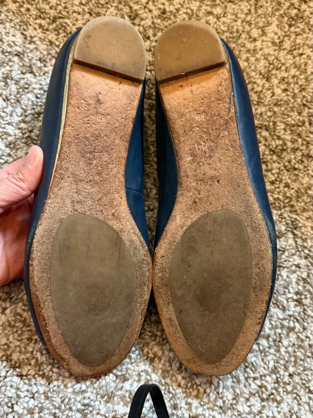 Cole Haan Peep Toe Navy Blue and Gold Flats 8